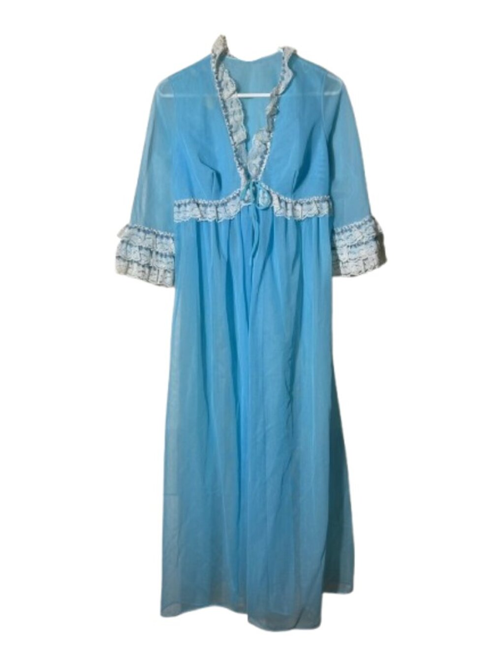 Vintage deadstock bright blue nylon lace peignoir robe M walmart union 60s 70s